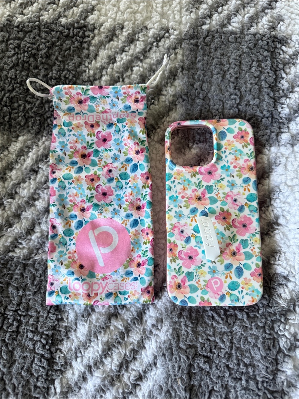 Loopy Floral Pink & Teal Phone Case with Loop Strap for iPhone 16 Pro Max Righty
